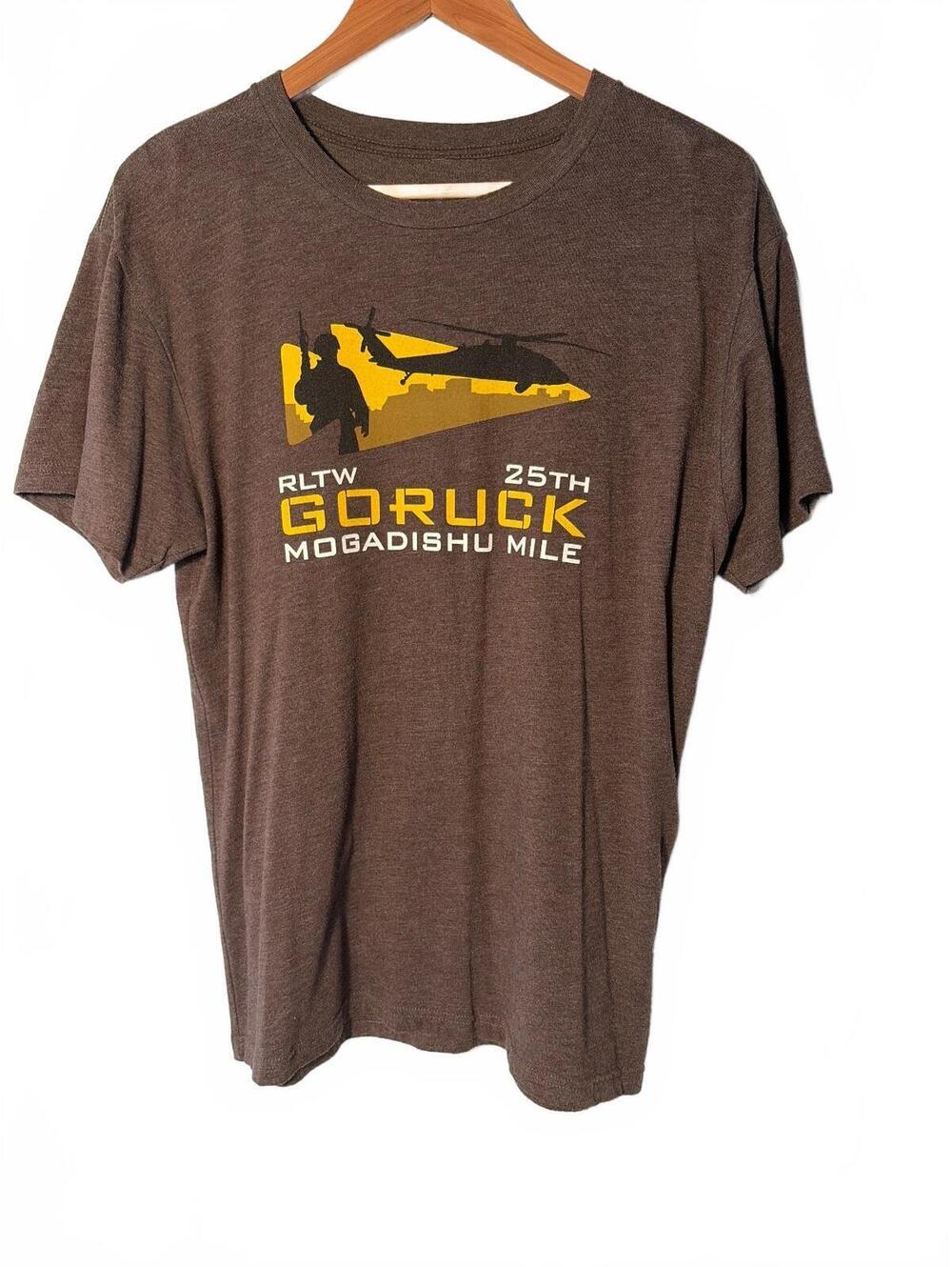 GORUCK Mogadishu Mog Mile T-Shirt Brown 25th Anniversary RLTW Men's Size Large